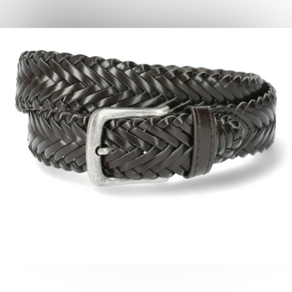 Kids' Braided Leather Look Belt - Dark Brown Fits Up To 38" Waist